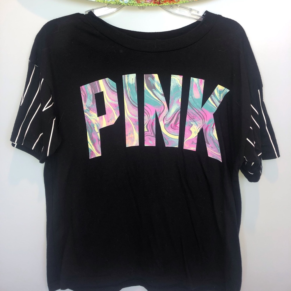 PINK block letter marble tee